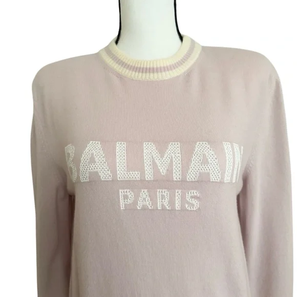 Balmain Light Pink Logo- Embroidered Jumper